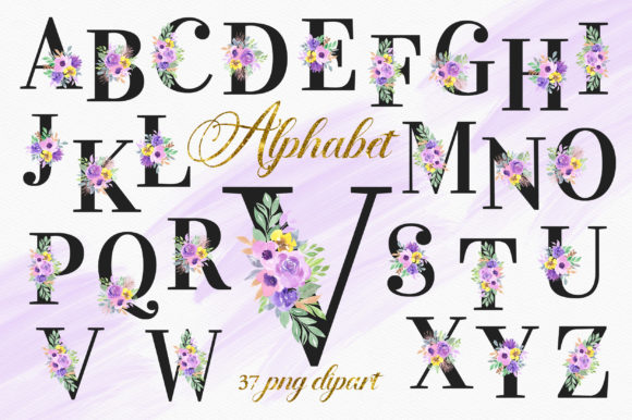 Download Violet Floral Alphabet Numbers Clipart - Floral Collection