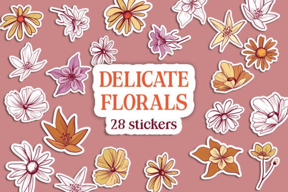 Download Delicate Florals | 28 Scrapbook Stickers - Floral Collection