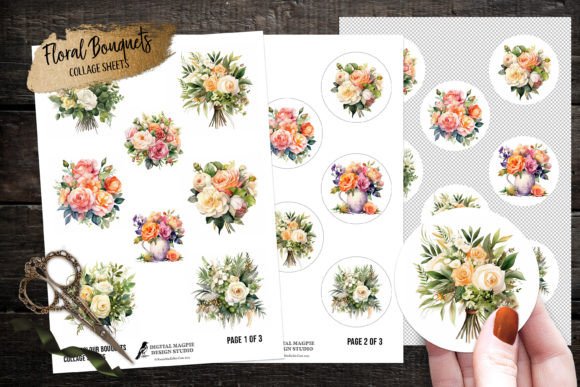 Download Watercolor Floral Bouquet Collage Sheets - Floral Collection