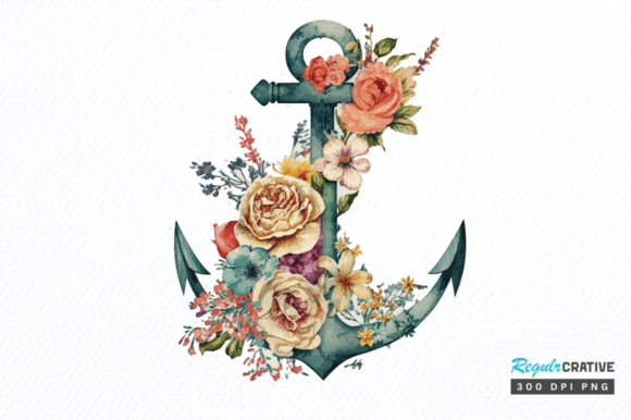 Download Watercolor Vintage Floral Anchor Clipart - Floral Collection
