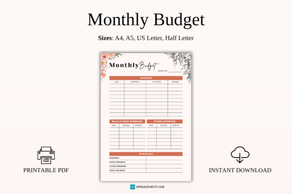 Download Aesthetic Floral Monthly Budget PDF - Floral Collection