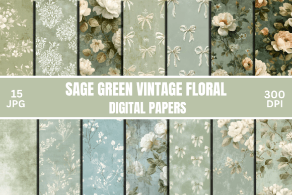 Download Sage Green Vintage Floral Rose Pattern - Floral Collection