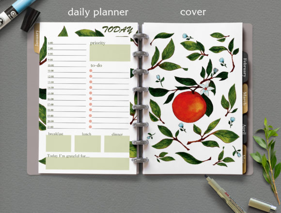 Download Half Letter Orange Floral Daily Planner - Floral Collection