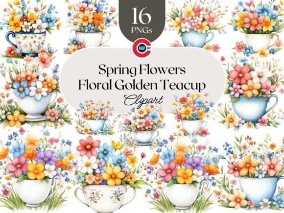Download Floral Golden Teacup Overflowing Flowers - Floral Collection
