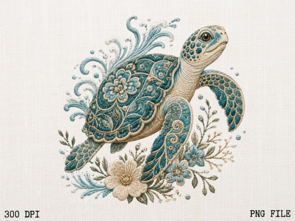 Download Embroidered Sea Turtle Floral PNG | Coas - Floral Collection